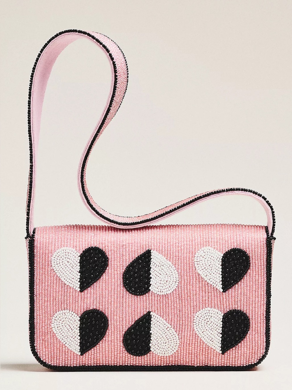 NWT ANTHROPOLOGIE x ANN HOWELL BULLARD BEADED FIONA SHOULDER BAG, METALLIC HEART